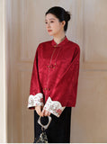 Wren Red Satin Jacquard Cheongsam Coat