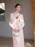 Liora Light Pink Embossed Floral Cheongsam Vest