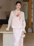 Liora Light Pink Embossed Floral Cheongsam Vest