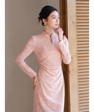 Allegro Yanshu Pink Slim-Fit Cheongsam Dress