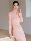 Allegro Yanshu Pink Slim-Fit Cheongsam Dress