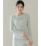 Hematite Sky Blue Lace Cheongsam Top
