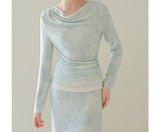 Hematite Sky Blue Lace Cheongsam Top