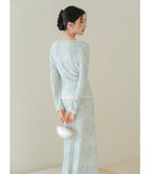 Hematite Sky Blue Lace Cheongsam Top