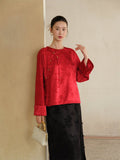 Lunara Crabapple Red Jacquard Cheongsam Top