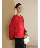 Lunara Crabapple Red Jacquard Cheongsam Top