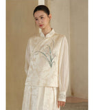 Satin 2-Piece Embroidered Relaxed Fit Yulan Vest Cheongsam