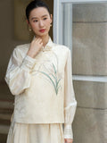 Satin 2-Piece Embroidered Relaxed Fit Yulan Vest Cheongsam