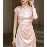 Andante Blush Satin Jacquard Cheongsam Dress