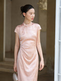 Andante Blush Satin Jacquard Cheongsam Dress