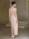 Andante Blush Satin Jacquard Cheongsam Dress