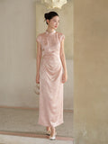 Andante Blush Satin Jacquard Cheongsam Dress