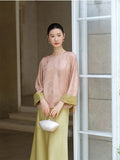 Palace Peach Gold Satin Cheongsam Top
