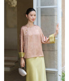Palace Peach Gold Satin Cheongsam Top