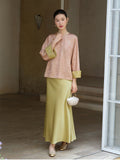 Palace Peach Gold Satin Cheongsam Top