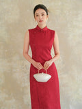 Olympia Cheongsam Red Jacquard Dress