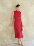 Olympia Cheongsam Red Jacquard Dress
