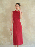 Olympia Cheongsam Red Jacquard Dress