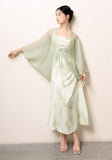 Sunflower Green Sheer Jacquard Cheongsam Dress