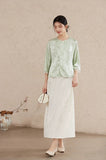 Naira Light Leaf Green Relaxed Fit Cheongsam Top