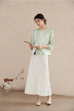 Naira Light Leaf Green Relaxed Fit Cheongsam Top