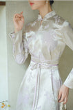 Sunbeam Jacquard Smoke Purple Cheongsam Dress