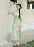 Lara Light Leaf Green Jacquard Cheongsam Dress