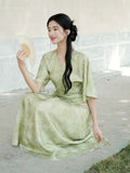 Lara Light Leaf Green Jacquard Cheongsam Dress