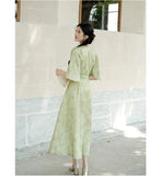Lara Light Leaf Green Jacquard Cheongsam Dress