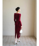 Diamond Wine Velvet Cheongsam Dress