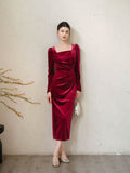 Diamond Wine Velvet Cheongsam Dress