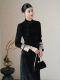 Cadence Ink Gold Slim Fit Cheongsam Dress