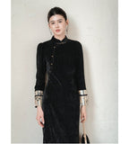 Cadence Ink Gold Slim Fit Cheongsam Dress