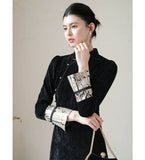 Cadence Ink Gold Slim Fit Cheongsam Dress