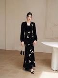 Ruby Velvet Deep Black Cheongsam Dress