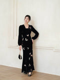 Ruby Velvet Deep Black Cheongsam Dress