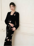 Ruby Velvet Deep Black Cheongsam Dress