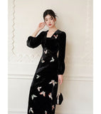 Ruby Velvet Deep Black Cheongsam Dress