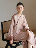 Emerald Crabapple Brown Jacquard Cheongsam Set