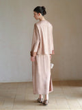 Emerald Crabapple Brown Jacquard Cheongsam Set