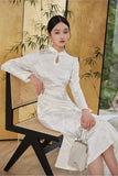 Marcelline White Polyester Cheongsam Dress