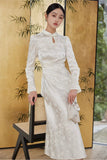 Marcelline White Polyester Cheongsam Dress