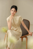 Winona Champagne Silk Cheongsam Dress