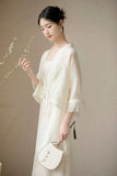 Kalina 2-Piece Embossed Overlay Cheongsam Set