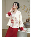 Ranunculus Velvet Red and White Cheongsam Coat