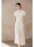 Lea Beige Apricot Slim Fit Cheongsam Dress