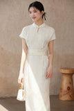 Lea Beige Apricot Slim Fit Cheongsam Dress