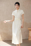 Lea Beige Apricot Slim Fit Cheongsam Dress