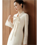 Ingrid Lace Knit Beige Cheongsam Dress