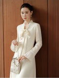 Ingrid Lace Knit Beige Cheongsam Dress